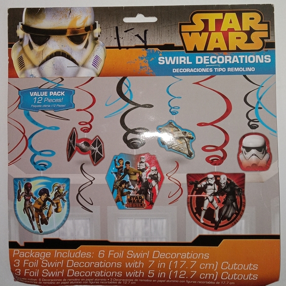 STAR WARS Swirl Party Decorations 6 Foil Swirl Cutouts 12 pcs Value pack - Picture 2 of 3